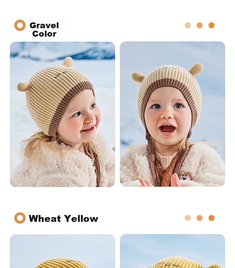 Beitais Baby Hat Autumn Winter Windproof Ear Protection Warm Children's Knitted Hat Cute Infant Seamless Knit Cap 14
