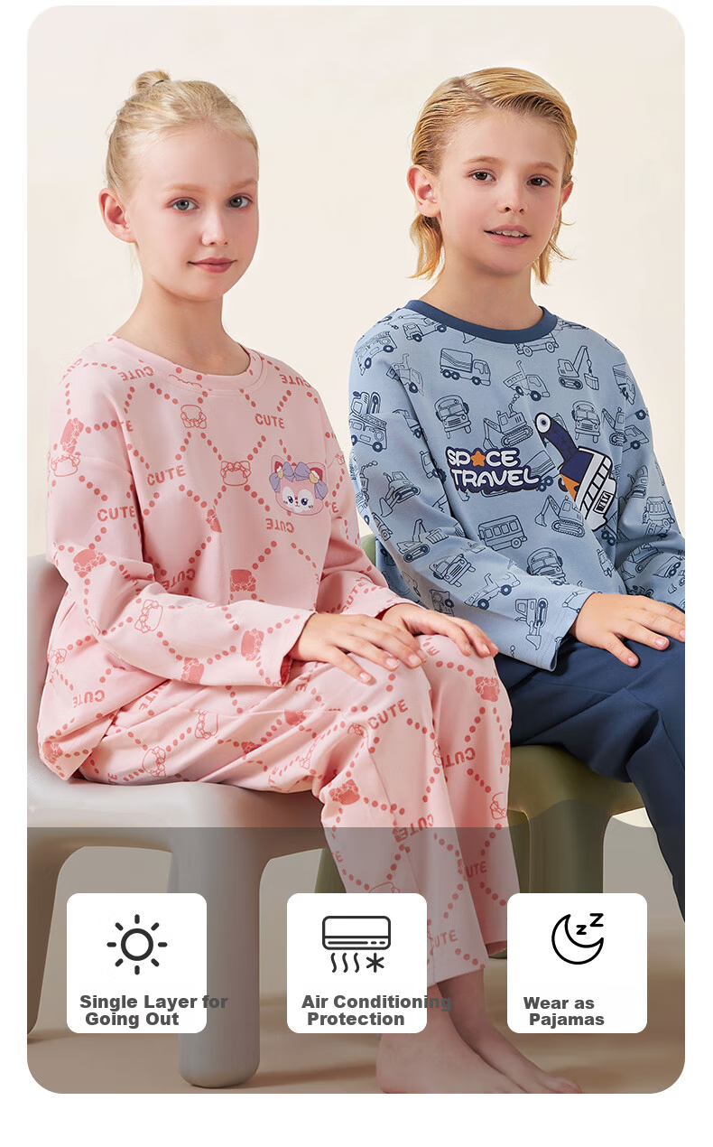 LangSha Kids Pajama Set Boys Girls Pure Cotton Crew Neck Spring Autumn Long Sleeve Homewear 170 3