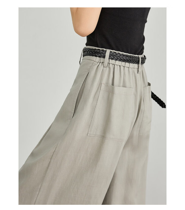 FAESSLIN Kochi Old Money Style Gray Linen Summer Thin Tencel High-Quality Draped Casual Wide-Leg Pants for Women 25