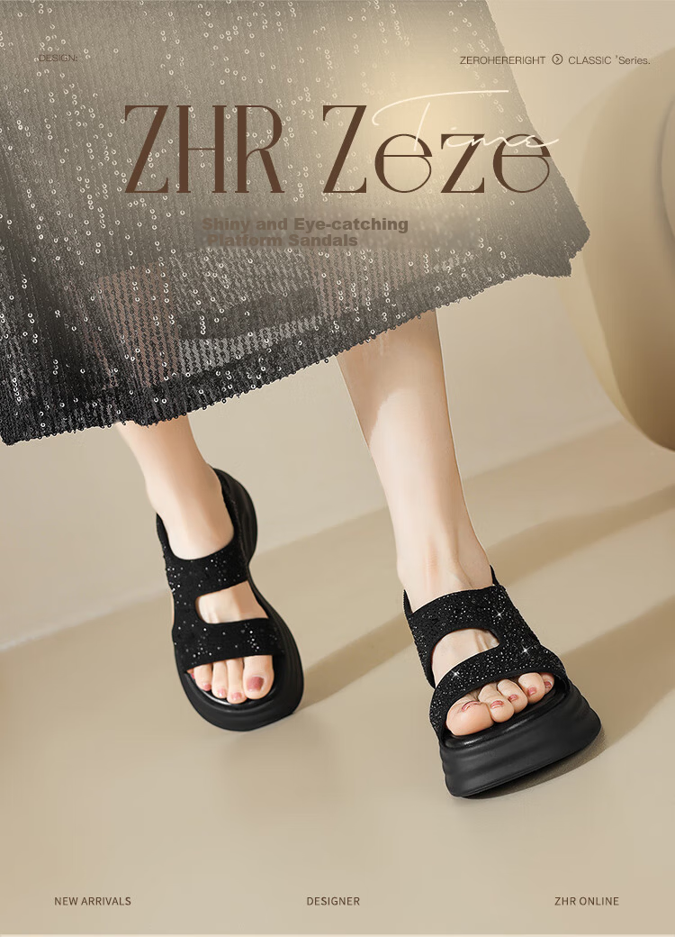 ZHR Women's Thick Sole Casual Sporty Sandals Summer Outdoor Height Increasing 2026 New KY36 Black Size 37 1