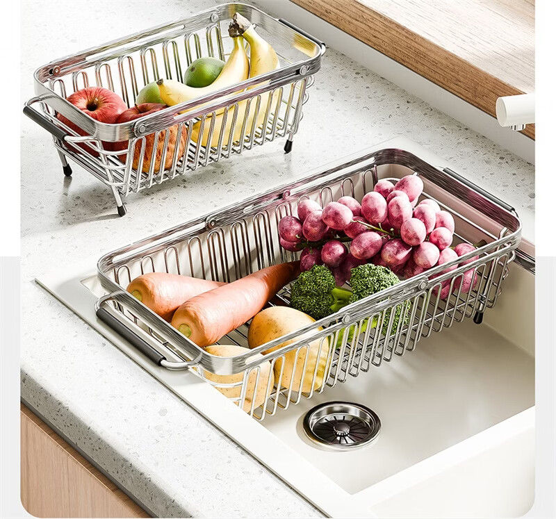 Submarine 304 Stainless Steel Kitchen Draining Rack Food Grade Sink Basket Dish Rack Telescopic Storage Rack 19