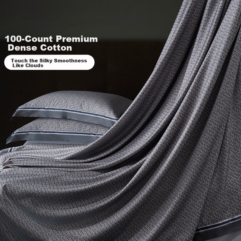 Dohia Home Textiles Pure Cotton 4-Piece Bedding Set 100S Long-Staple Cotton Sateen Duvet Cover Sheet Set Luxury Premium Bedding 1.5m Bed 203*229cm