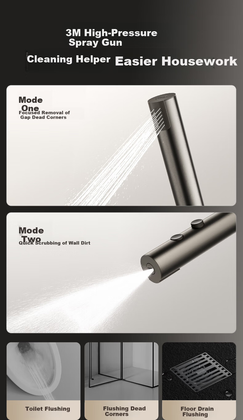 SUPOR Shower Set B300 Integrated All-Copper Top Spray Handheld Automatic Descaling Pressurized Bathroom Gunmetal Gray 11