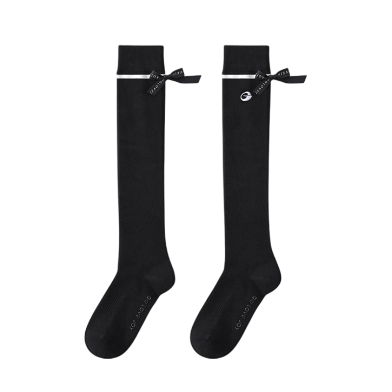 GOLOVEJOY Women's Long Tube Socks Summer Breathable Bowknot Mid-Calf Socks Running Golf Sports Socks Ink Black