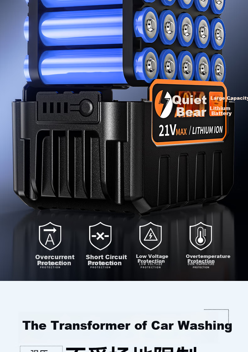 Quiet Bear Wireless Car Washer Lithium Battery High-Pressure Water Gun Household Small Multifunctional Rechargeable Electric Car Cleaning Machine 10