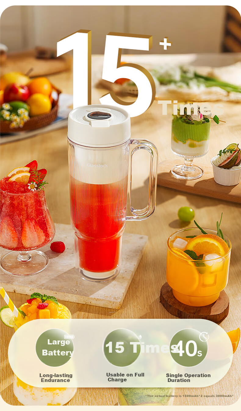 GLASSLOCK Double-Layer Juicer Portable Juicer Glass Blender Cup Juice Cup 12-Blade 304 Stainless Steel Ice Crusher 5