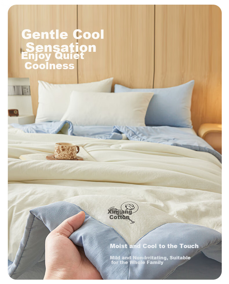 Aiwei Summer Cooling Quilt A-Class Xinjiang Cotton Air Conditioning Quilt Washable Thin Quilt 1.5 Jin 150*200cm White Blue 6