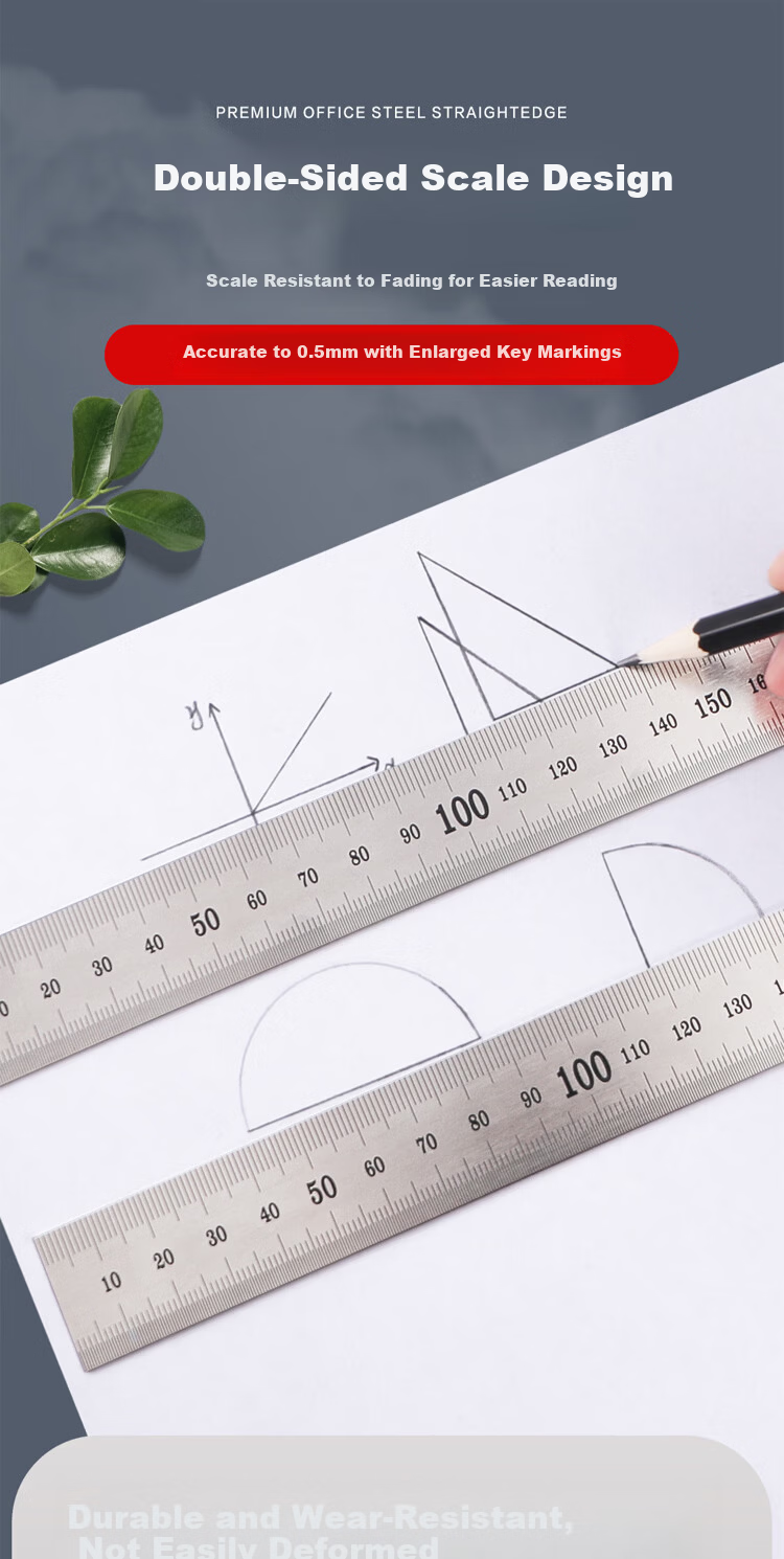 M&G 20CM Metal Ruler Office Drawing Scale Ruler Millimeter Steel Ruler Stainless Steel Measuring Ruler for Students ARL96119 1 Piece 1