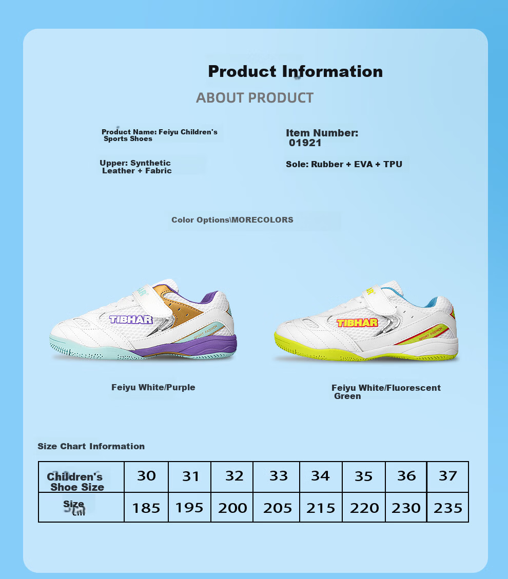TIBHAR Children's Table Tennis Shoes for Boys And Girls, Non-Slip Breathable Training Ping Pong Sports Shoes 01921 White/Purple 32 8