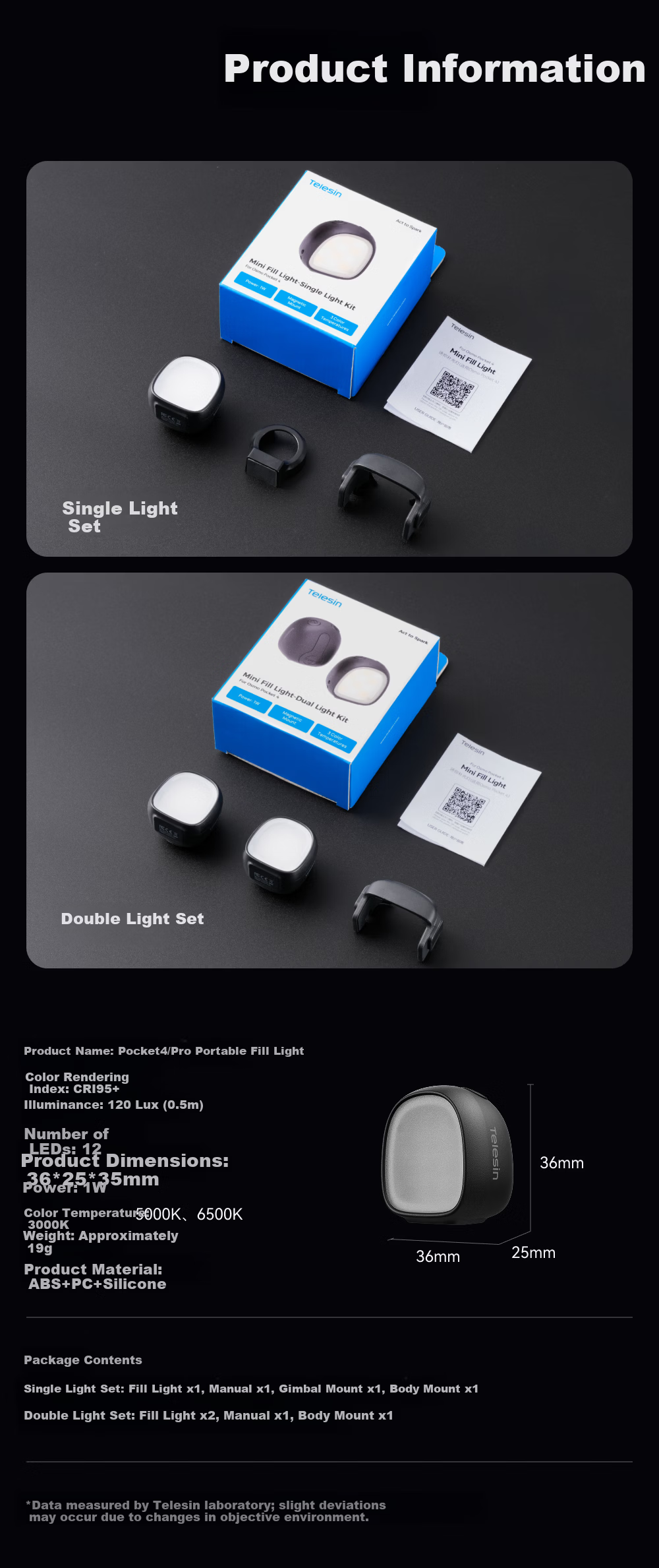 TELESIN Compatible Mini Fill Light for DJI Pocket 4P/4/3, Magnetic Portable Quick-Release Fill Light for Vlog Shooting, Action Camera Accessory Mini Fill Light 8