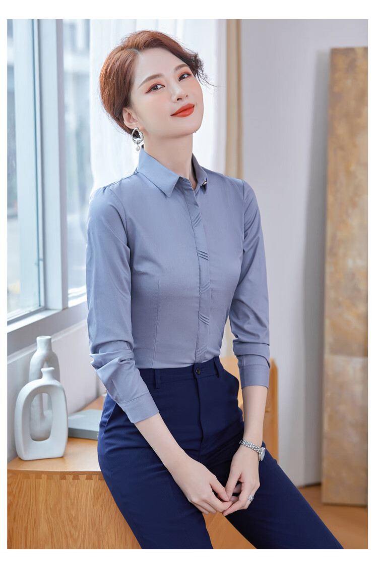 Chaoxu Women's Long Sleeve White Shirt Bamboo Fiber Stretch Slim Fit Breathable Luxury High-End Commuter Versatile Professional Blouse 12