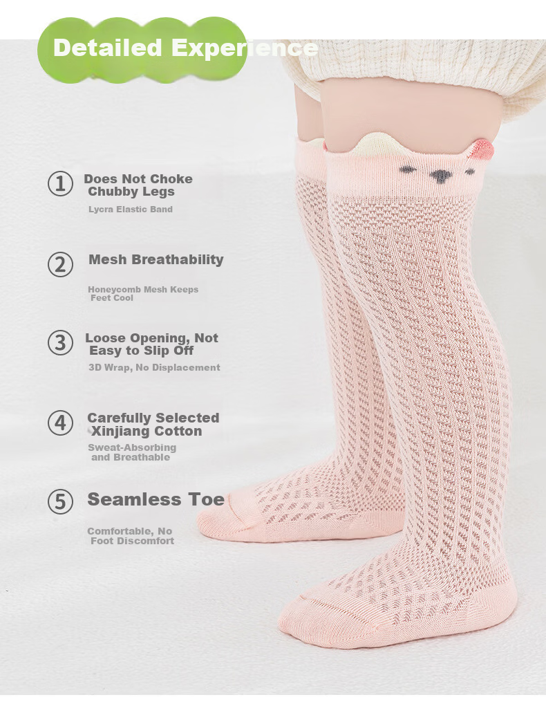 Five Cotton Children's Socks Summer Thin Mesh Socks Infant Baby Over-the-Knee Anti-Mosquito Socks 4