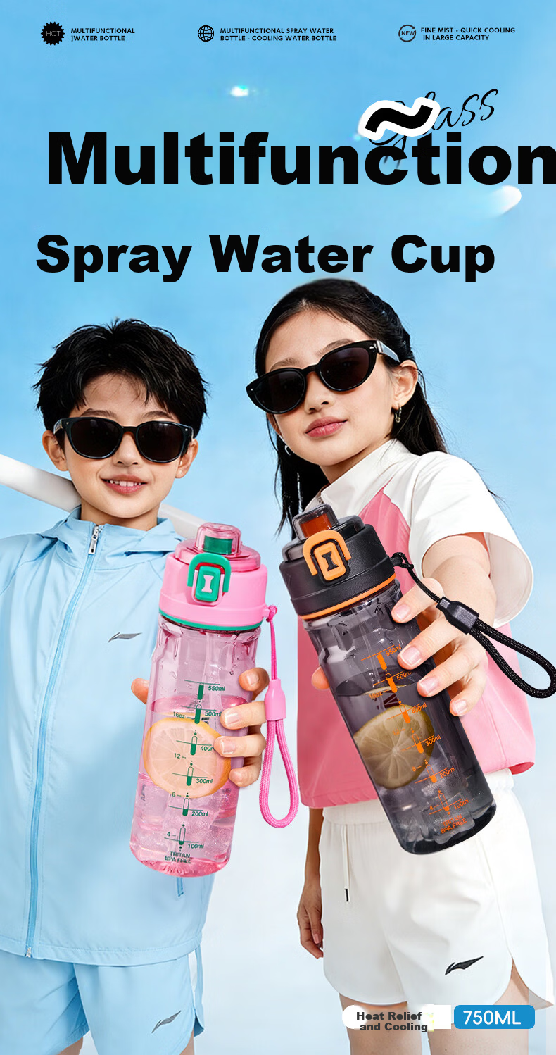 Cica Spray Sports Water Bottle for Children Students 6-12 Years Old Summer Large Capacity Tritan Cup 1