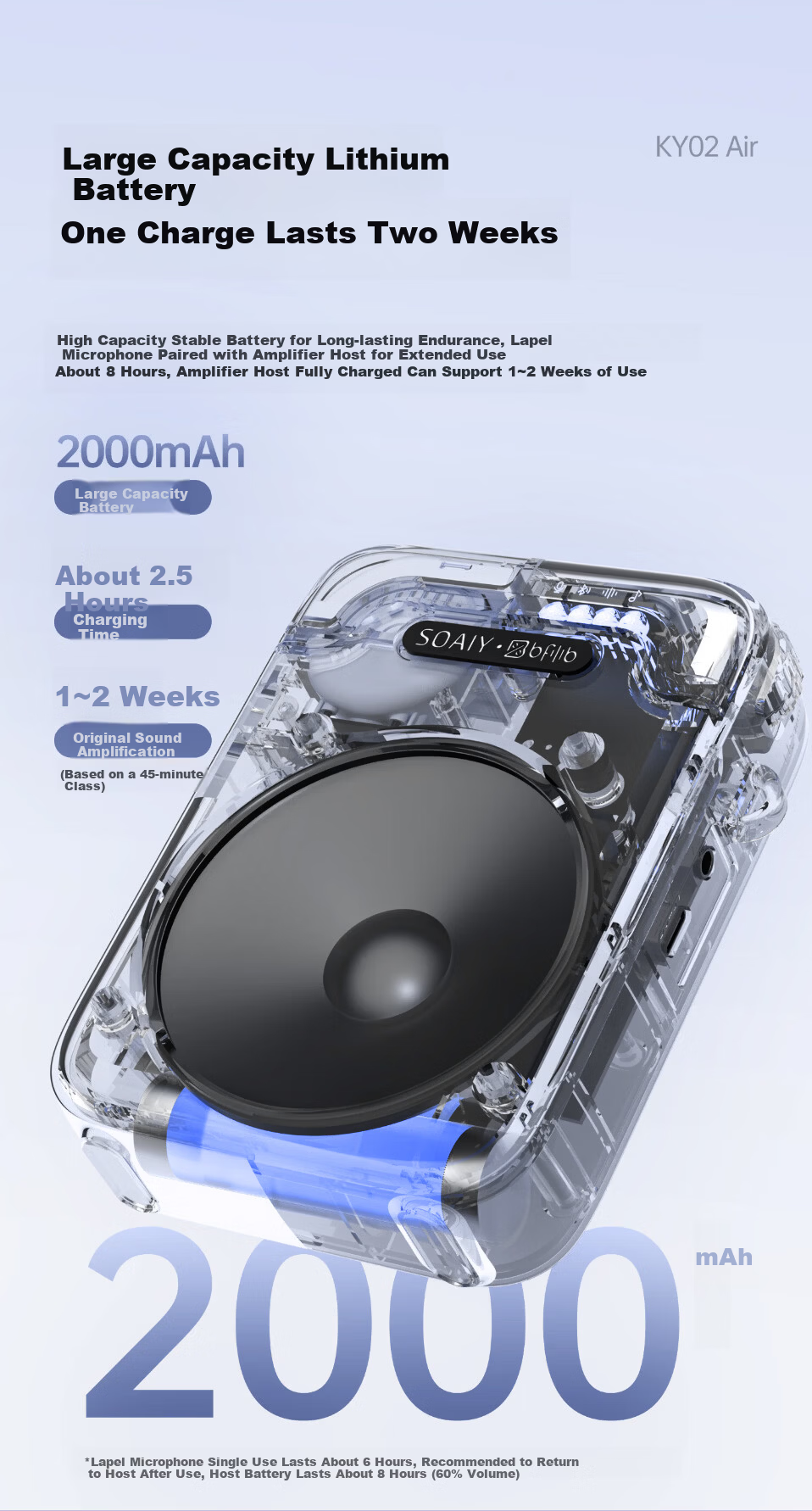 Soaiy KY02AIR Portable Amplifier for Teachers, Anti-Howling Wireless Lapel Microphone, Tour Guide Outdoor Explanation Portable Bluetooth Speaker, Gift for Girls on May 20th, Black 8