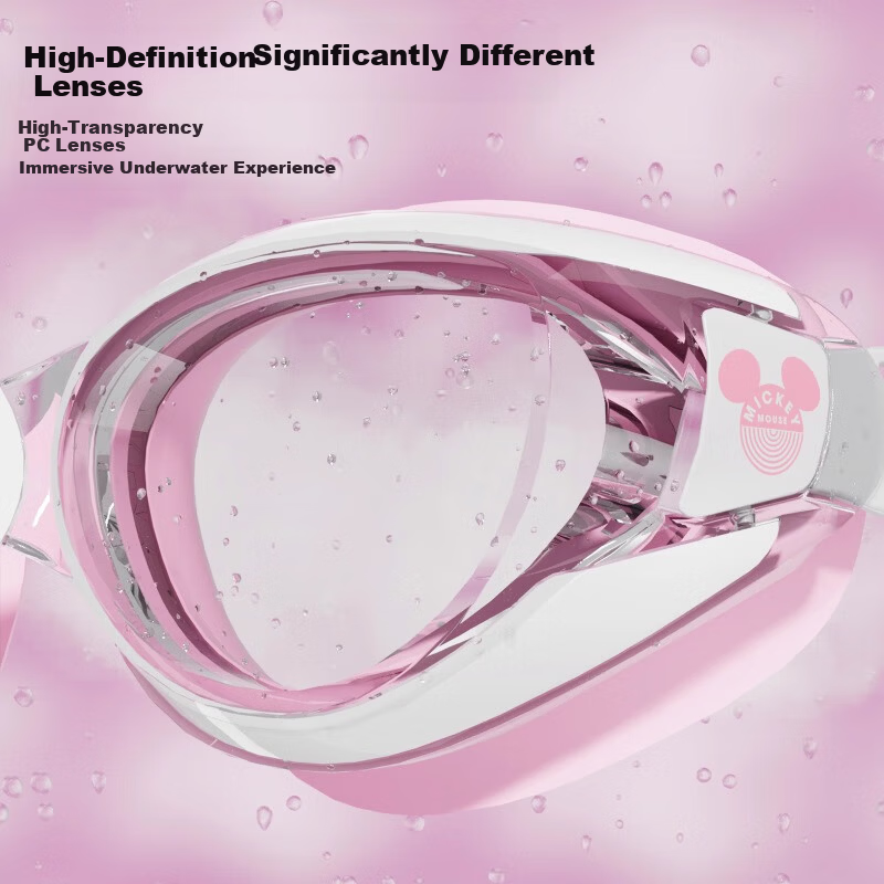 Disney Waterproof Anti-Fog HD Swimming Goggles for Adults and Children Women's Professional Swim Goggles and Cap Set D65105 Pink