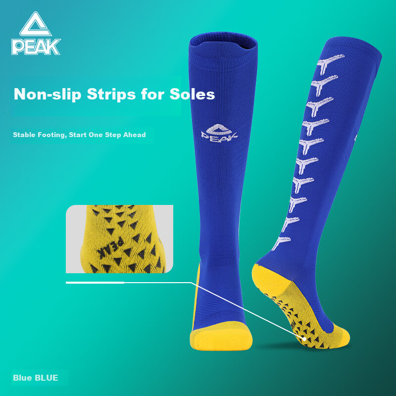 Peak Mid-Calf Non-Slip Silicone Thickened Terry Football Socks Basketball Running Socks Unisex Blue M
