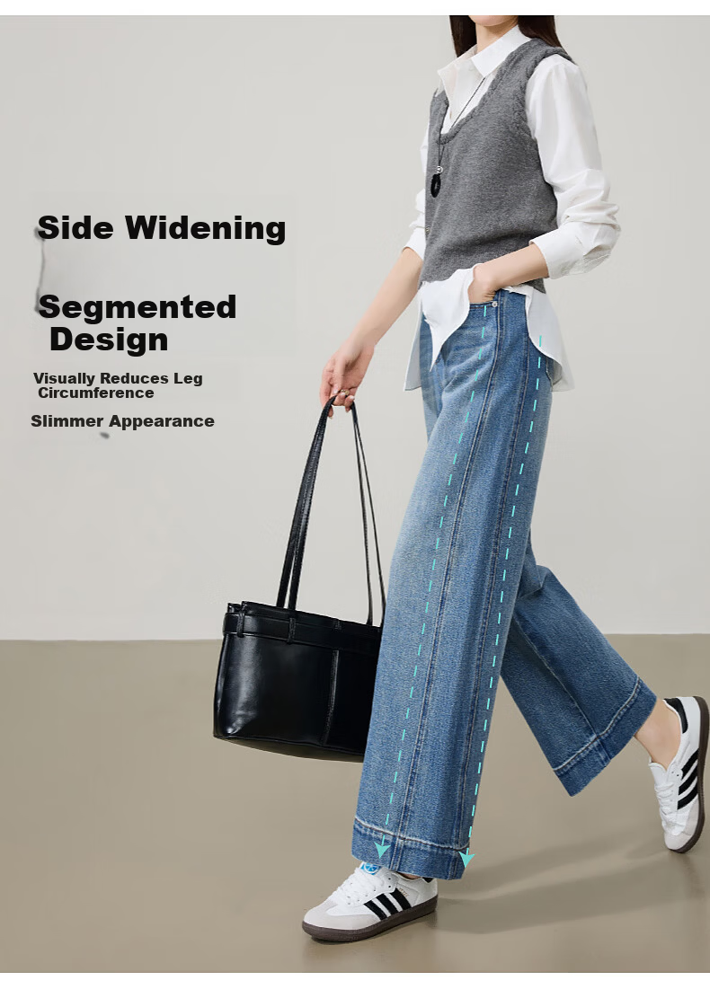 ESE-Y Slim Fit Cropped Wide-Leg Jeans for Women 26 Spring New Wide-Edge Straight Cut Petite Denim Blue 27 12