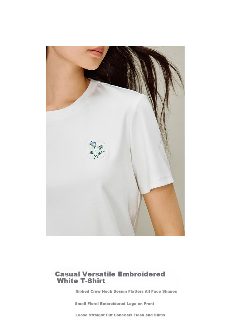 INMAN White Casual Crew Neck Embroidered T-Shirt 2026 Spring New Loose Fit Short Sleeve Top Coffee Color S 3
