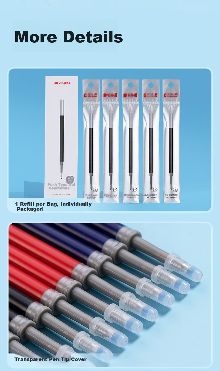 JD Jingzao Push-Type Neutral Pen Refills Bullet Tip 0.5mm Black 20-Pack Imported Ink Office Pen Refills Compatible with JD1001/1009/S01/S08/1008/K35 6