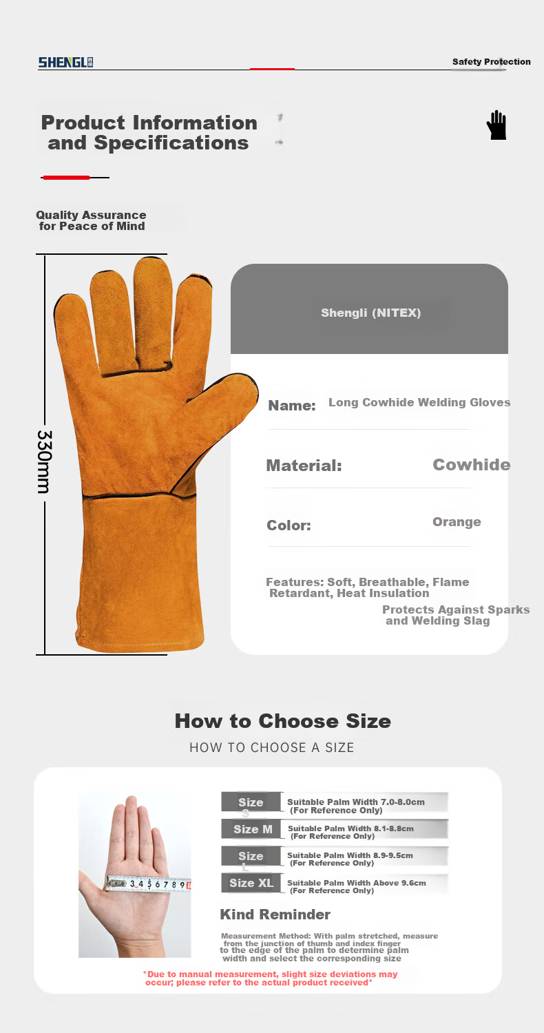 SHENGLI HS624Y Welding Gloves, Cowhide Canvas Patchwork, Wear-Resistant, Anti-Scalding, Industrial Heat-Insulating, Protective Welding Gloves, 26cm, 1 Pair 8