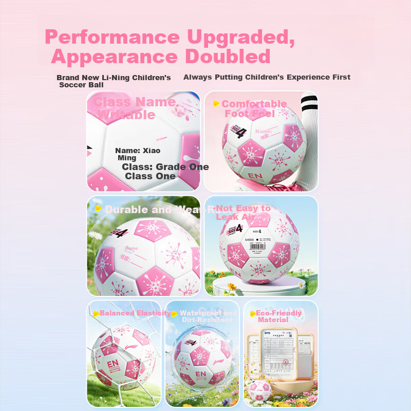 Li-Ning Size 4 Football for Children Girls Ages 3-6-12 Primary and Middle School Standard Match Training with Name Customization