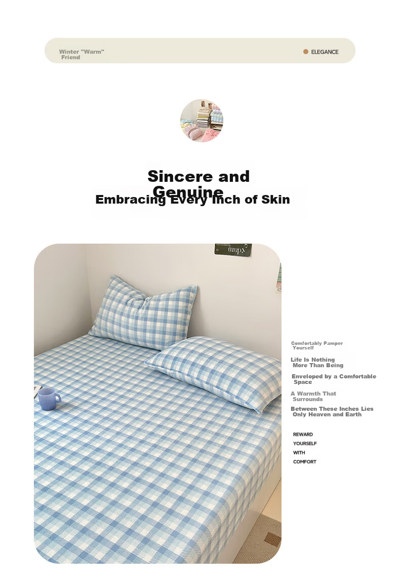 Grace Class A Fleece Fitted Sheet Single Winter Thickened Non-Slip Warm Anti-Dirt Mattress Protector Beige Gold 1.5m 3