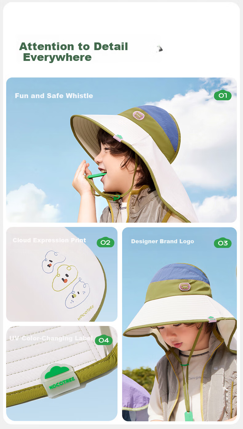 Kocotree KK Tree Kids Sun Protection Hat UV Protection Genuine Yarn Breathable Wide Brim Summer Sun Hat for Boys and Girls 24