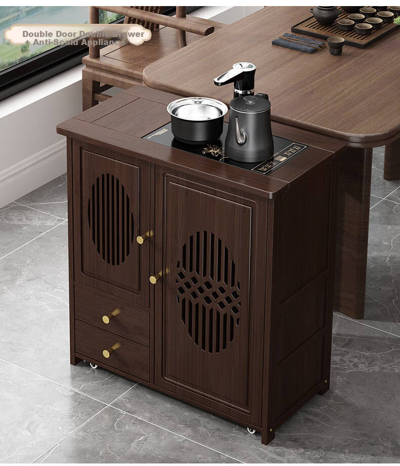 Taomengju New Chinese Style Mobile Tea Table Home Small Tea Stand Living Room Tea Cart Balcony Tea Table Kettle Integrated Tea Cabinet Side Table 5