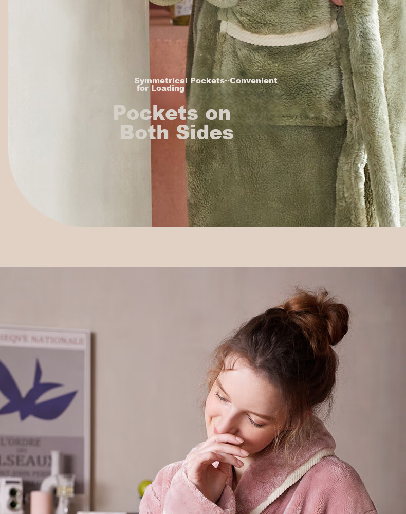 FENTENG Autumn Winter New Thickened Flannel Couple's Long Coral Fleece Bathrobe Men's Pajamas Homewear 12