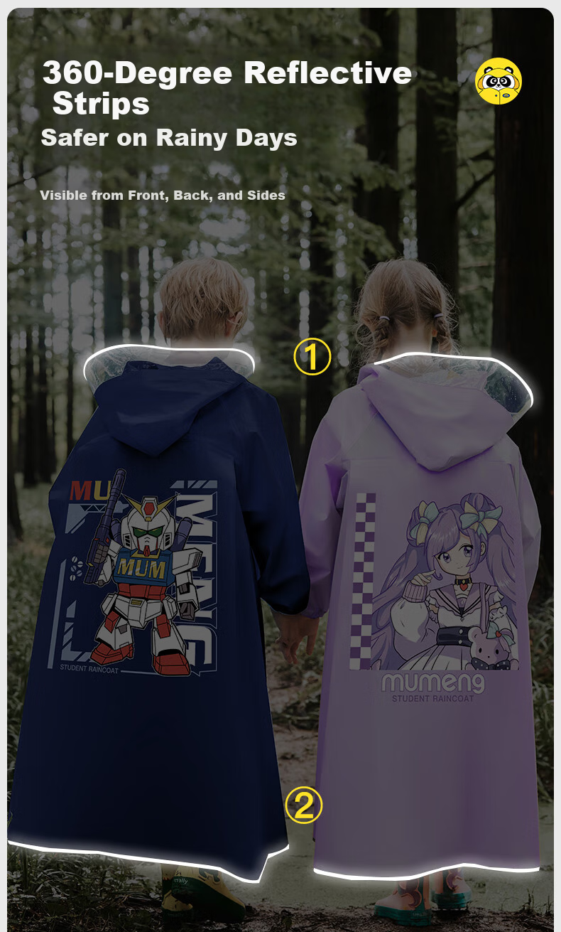 Moremerry Children's Raincoat for Boys And Girls, Full-Body Waterproof Poncho for Primary And Secondary School Students, Navy Blue Mecha Design, Size 4XL 25
