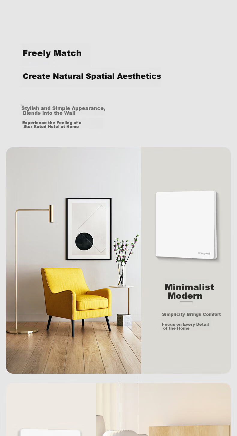 Honeywell Ultra-Thin Frameless Switch Socket Panel Matte Skin-Friendly 86 Type Two-Gang Multi-Control Ruiyi T3 White Cream Style 4
