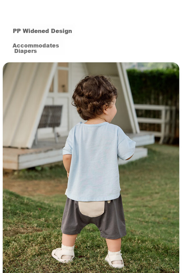 TONGTAI Baby Short Sleeve Summer Thin Set Boys Girls PP Pants T-Shirt Shorts Gray 100cm 7