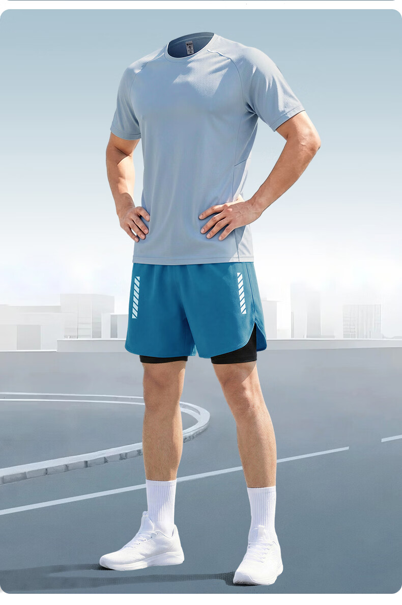BURUITE Men's Summer Sports Set Short Sleeve Shorts Ice Silk Quick-Dry T-Shirt Track and Field Training Fitness Running Basketball Badminton Apparel 13