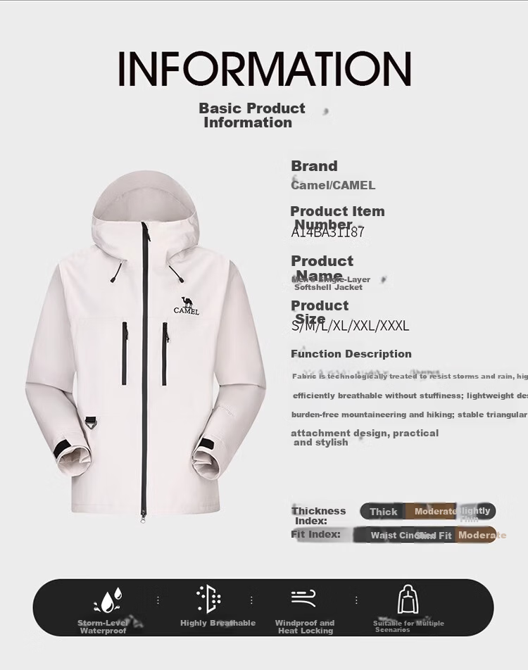 CAMEL Outdoor Waterproof Single-Layer Jacket 31187A Moon Shadow Green Oak Gray Unisex XXL 8