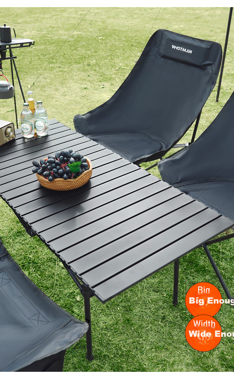 Whotman Outdoor High-Back Moon Chair Set Camping Portable Folding Table and Chairs 5-Piece Set (Black) 78956 3