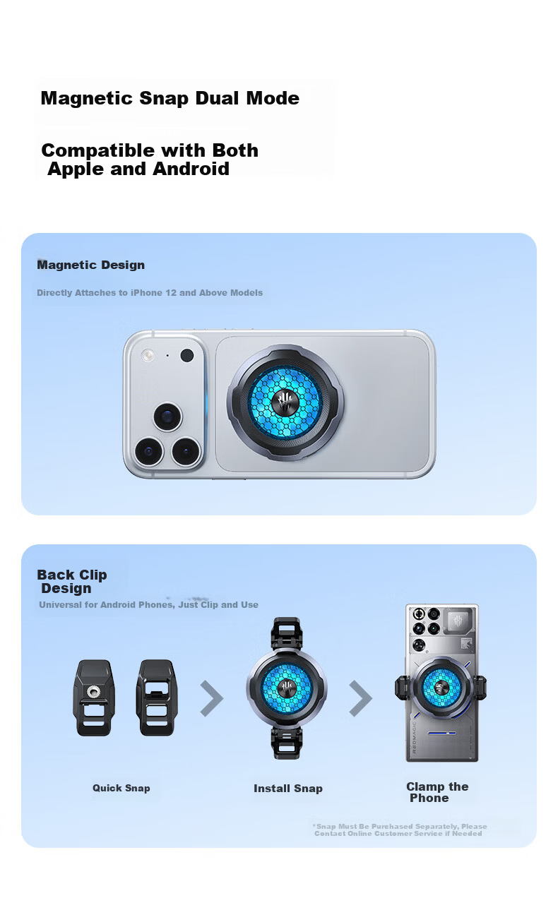 Nubiyahongmo Magnetic Cooling Fan 6AIr Phone Cooling Back Clip Gaming Semiconductor Cooling Device Suitable for Black Shark 4, OnePlus, Apple 17 Pro Max, Xiaomi IPad Tablet, IQOO, Huawei 11