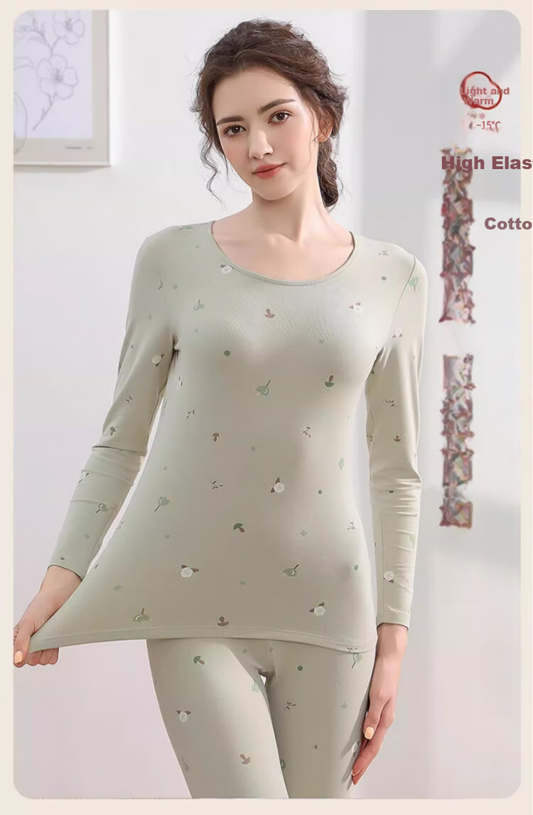 Caiyue Youth Cotton Printed Thermal Underwear Set for Girls and Teens Autumn Winter Cotton Base Layer Pajamas 6