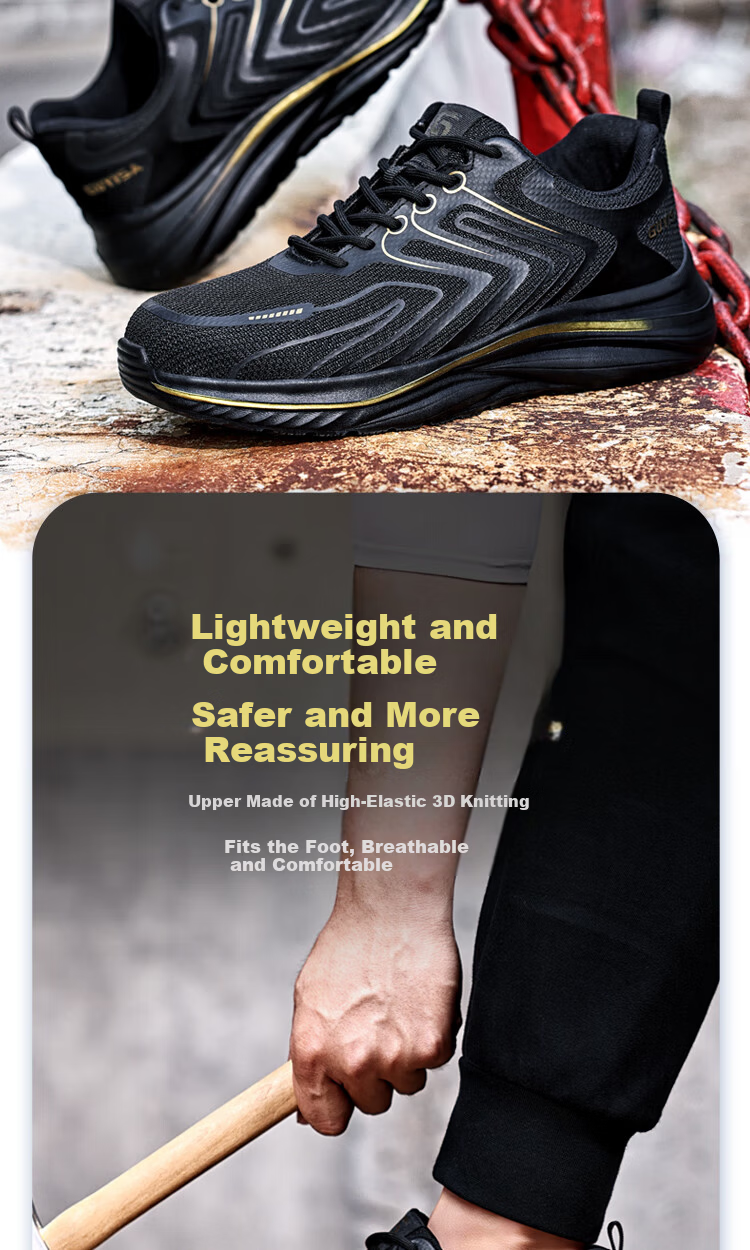 GUYISA Men's Summer Breathable Steel Toe Anti-Smash Anti-Puncture Ultra-Light Comfortable Safety Work Shoes 3050 Size 42 3