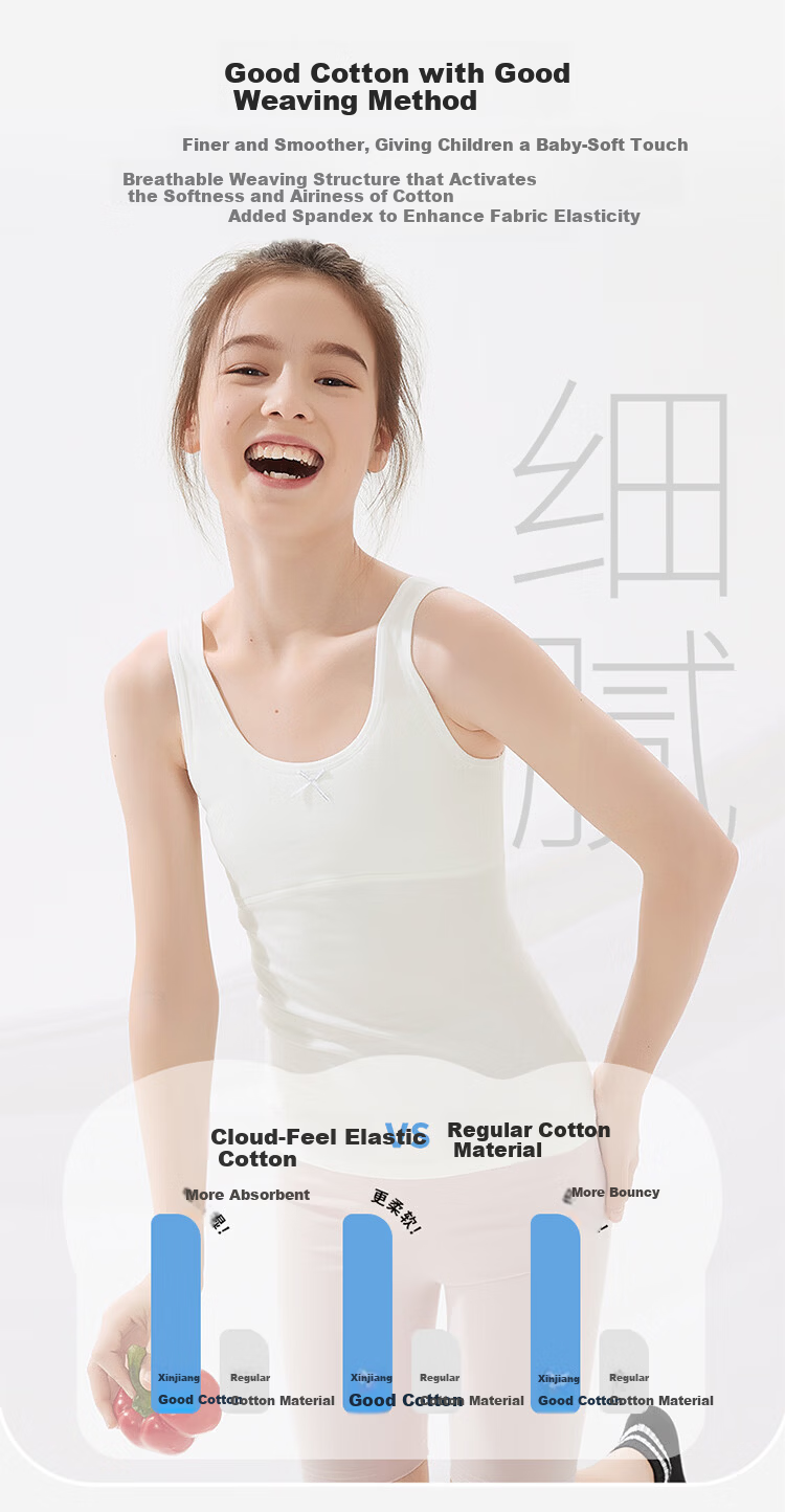GUJIN Girls' Developmental Cotton Vest, Lightweight Breathable Thin Cotton Undershirt for Elementary School Girls, Anti-Bulge Innerwear, 2-Pack 5