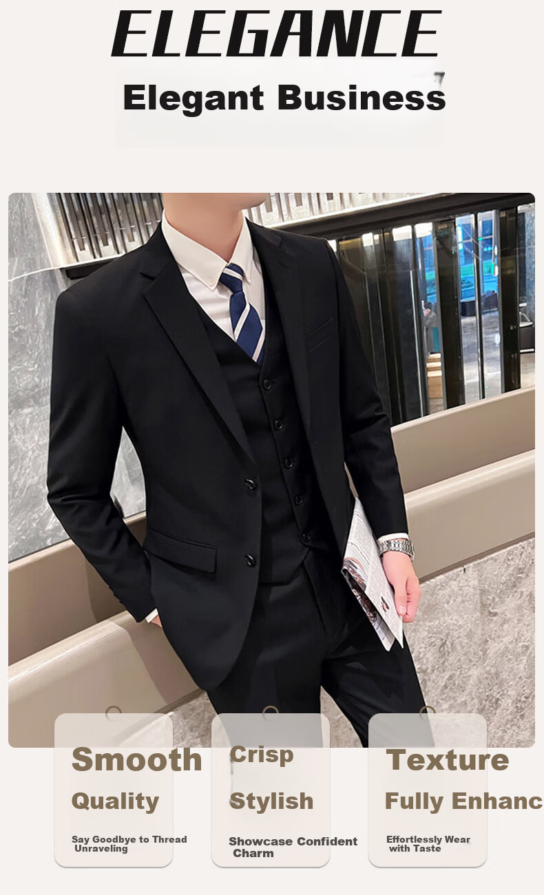 ROMON Men's Business Slim Fit Suit Jacket Formal Wedding Groom Navy Blue L 2