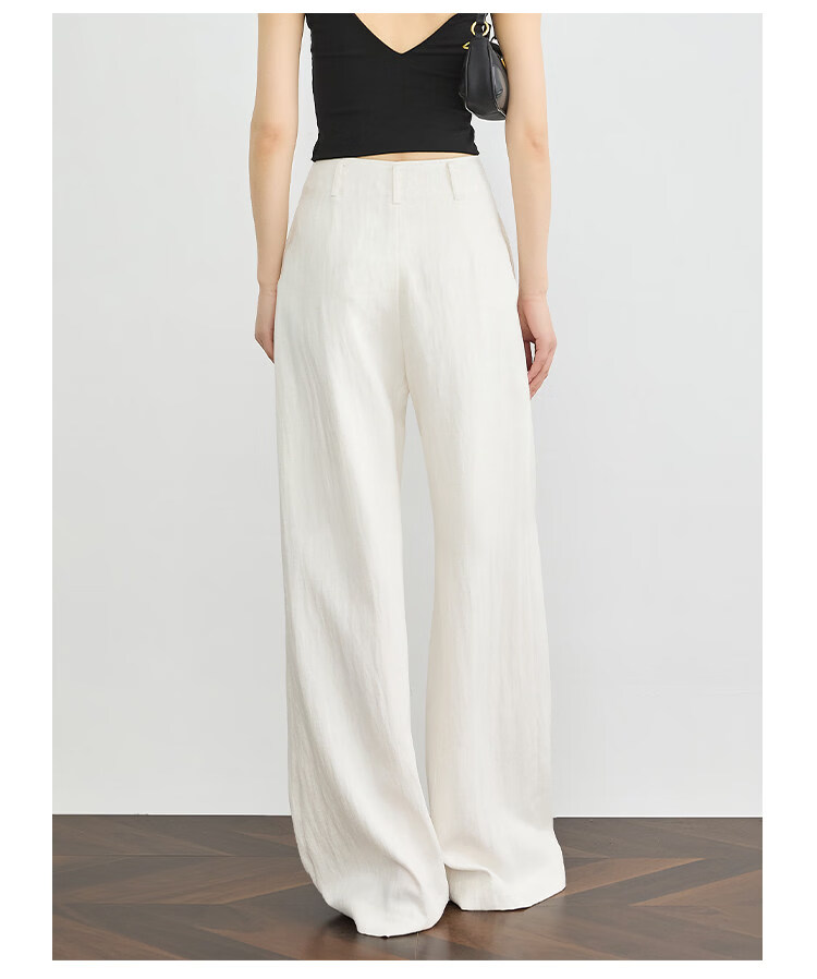 FAESSLIN Urban Old Money Style White Linen Summer Slim Wide-Leg Casual Pants for Women 15