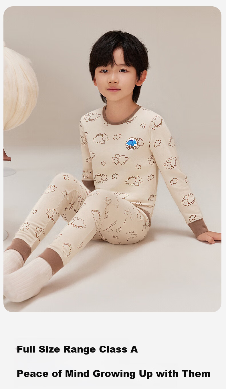Dingguagua Natural Colored Cotton Children's Autumn Long Johns Set 100% Cotton Thermal Underwear Girls Cotton Sweater 6122 170 8