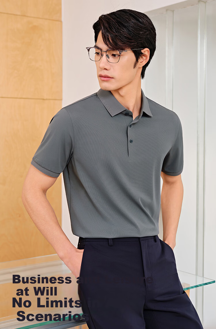 YOUNGOR Men's Summer Short Sleeve Polo Shirt UPF100+ Antibacterial Sun Protection Cooling Business Outdoor Collared T-Shirt 513136D 4