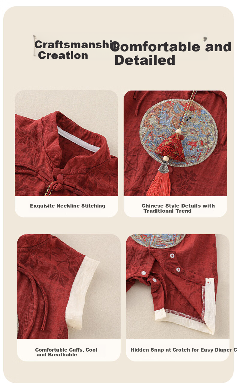 Aibao Baby Summer Romper Newborn 100 Days Birthday Traditional Chinese Style Tang Suit Jumpsuit Size 90 T170 7
