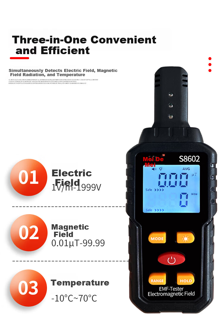 Meidemei Portable Household Appliance Electromagnetic Radiation Detector Digital Display High and Low Frequency Electric and Magnetic Field Meter S8602 6