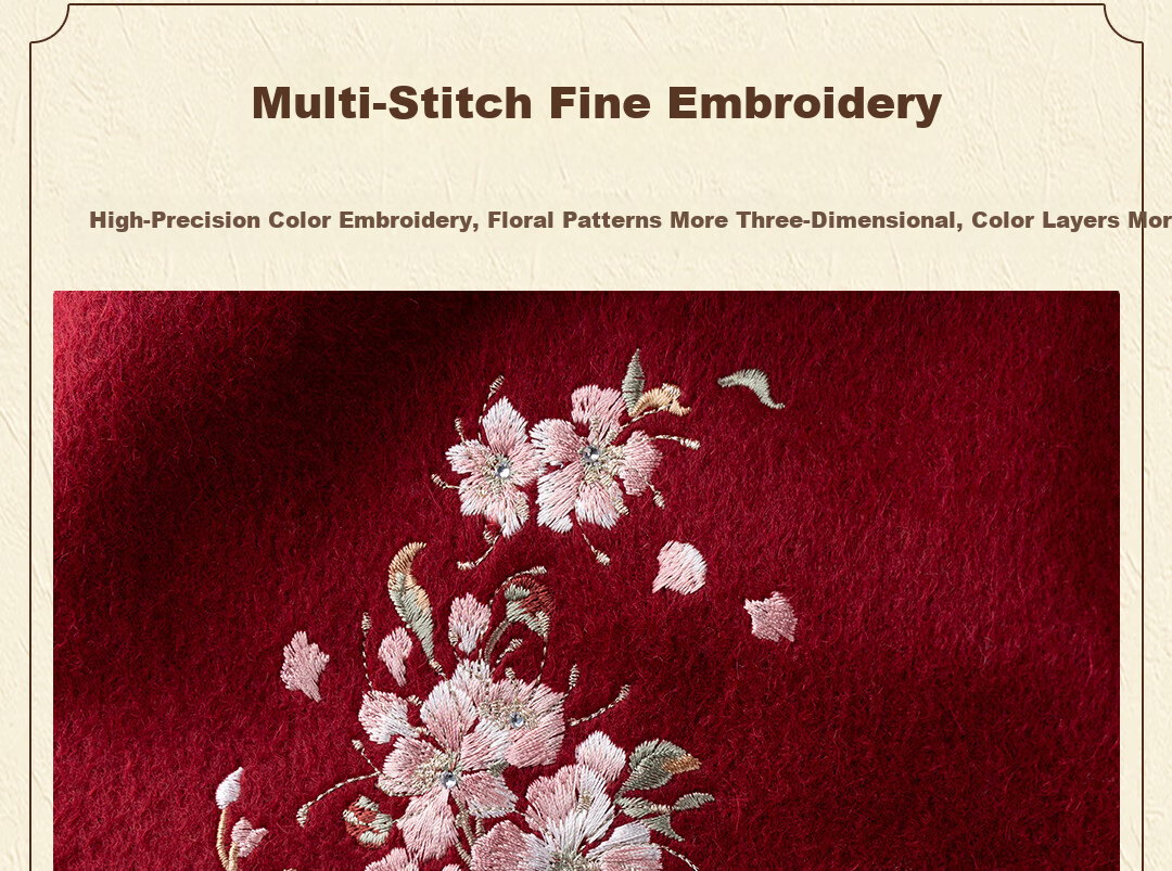 Shanghai Story 100% Wool Scarf Cherry Blossom Embroidery Women's Red Scarf Gift Box for Elders Mom Birthday Mother's Day Gift 3