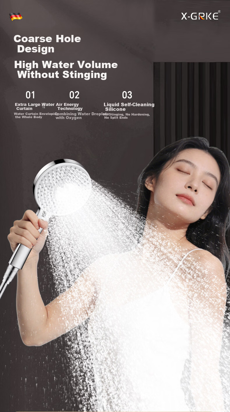 X-GRKE [Germany] High-Pressure Shower Head Turbo Boost Large Water Flow Bathroom Shower Sprayer 7