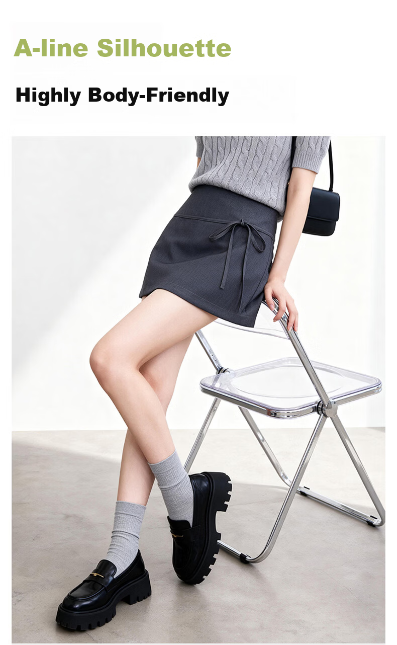 Baleno Lace-Up A-Line Skirt for Women 2026 New High-Waist Slimming Hip-Covering Pear-Shaped Body Petite Bodycon Mini Skirt 5