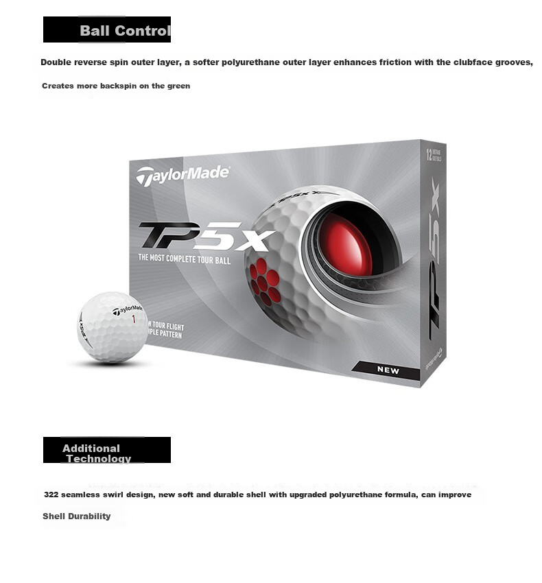 Taylormade TP5X 3.0 Golf Balls 5-Layer Practice and Tour Professional White 12-Pack 14