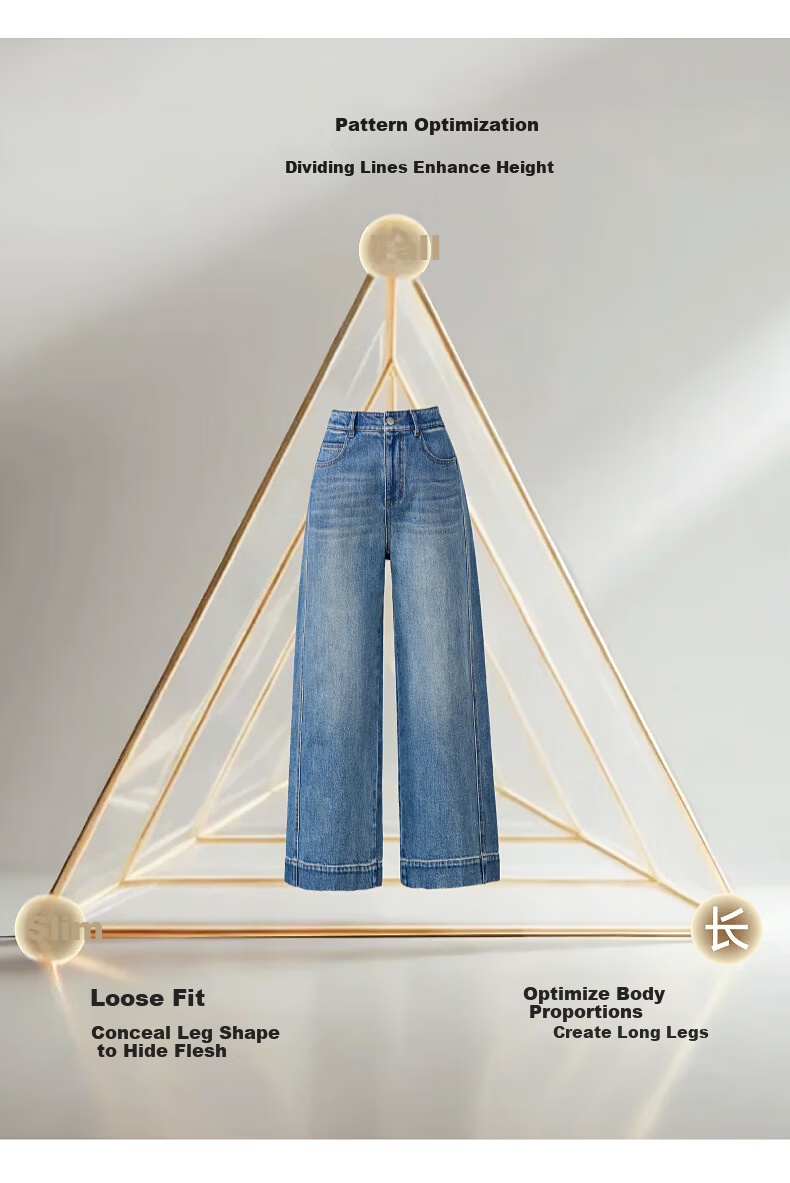 ESE-Y Slim Fit Cropped Wide-Leg Jeans for Women 26 Spring New Wide-Edge Straight Cut Petite Denim Blue 27 9